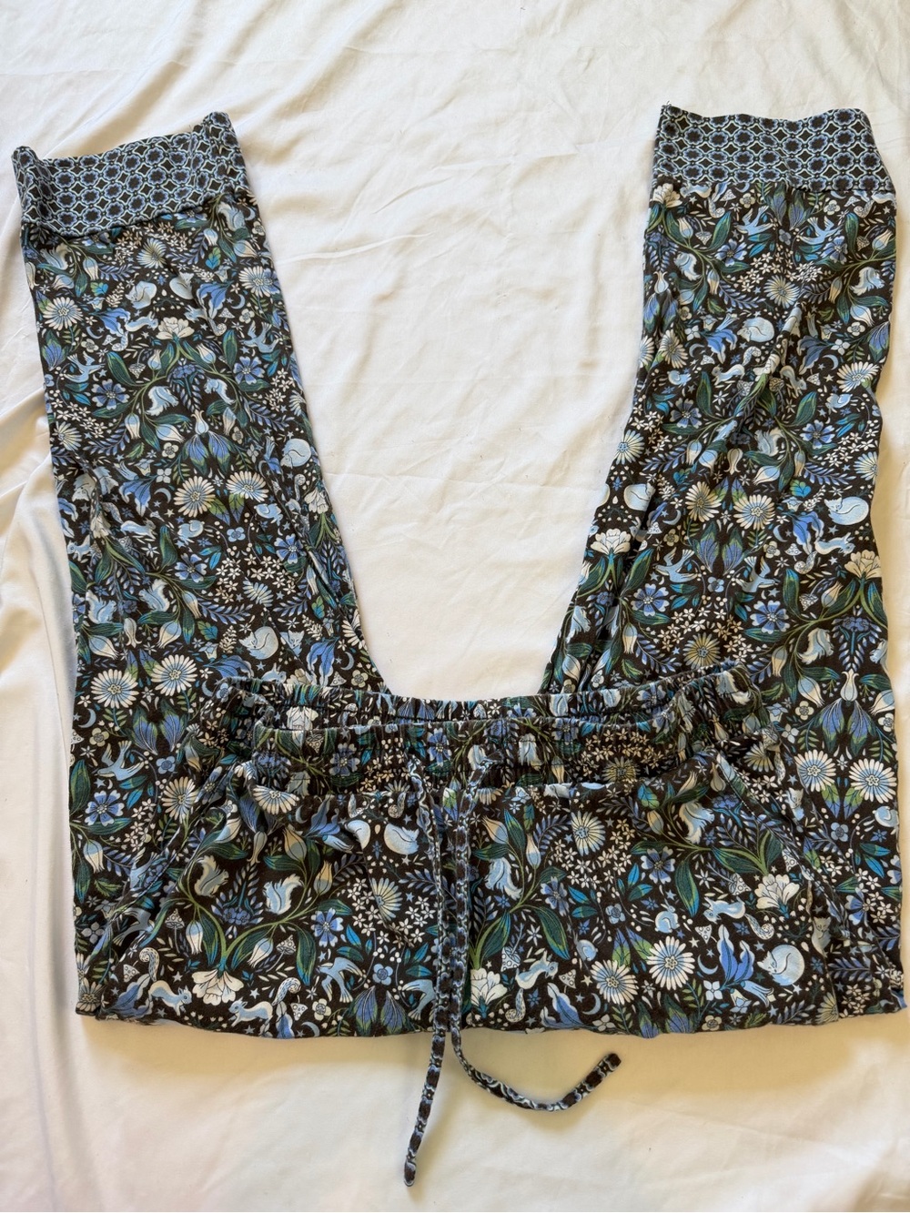 Vera Bradley Black Floral Ankle Pants with Blue & Green Accents